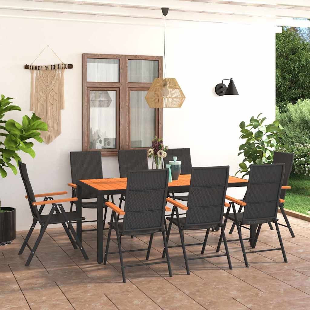 Set da Pranzo da Giardino 9 pz Nero e Marrone vidaXL