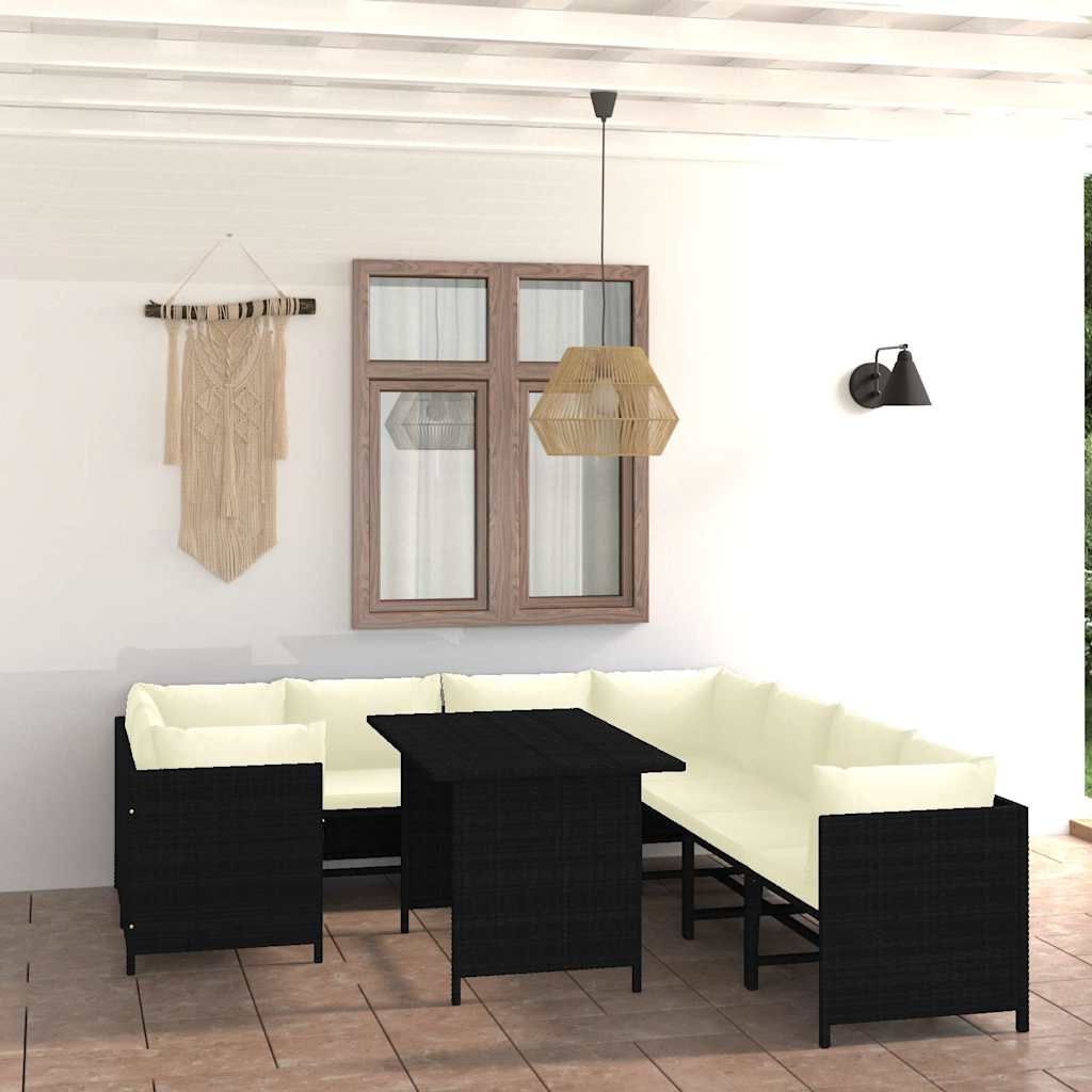 Set Divani da Giardino 9 pz con Cuscini in Polyrattan Nero vidaXL