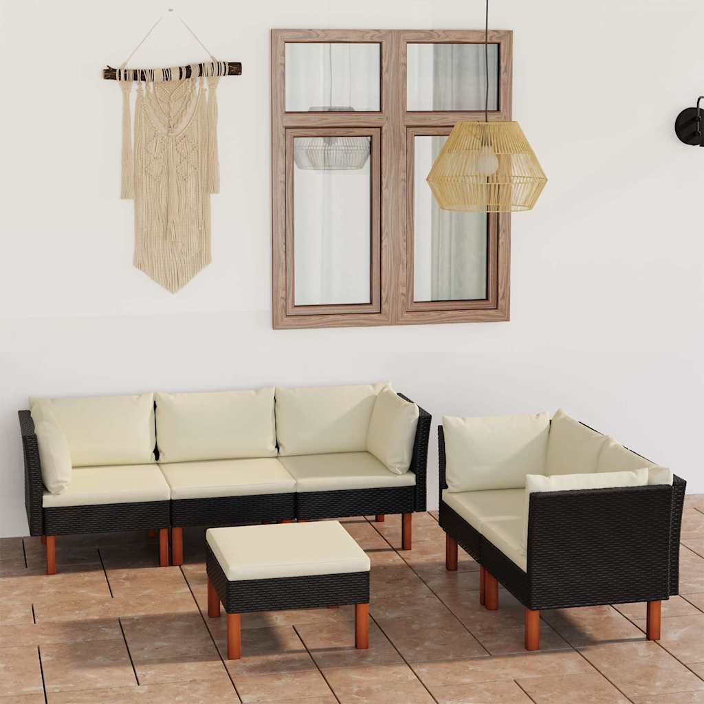 Set Divani da Giardino 6 pz con Cuscini in Polyrattan Nero vidaXL
