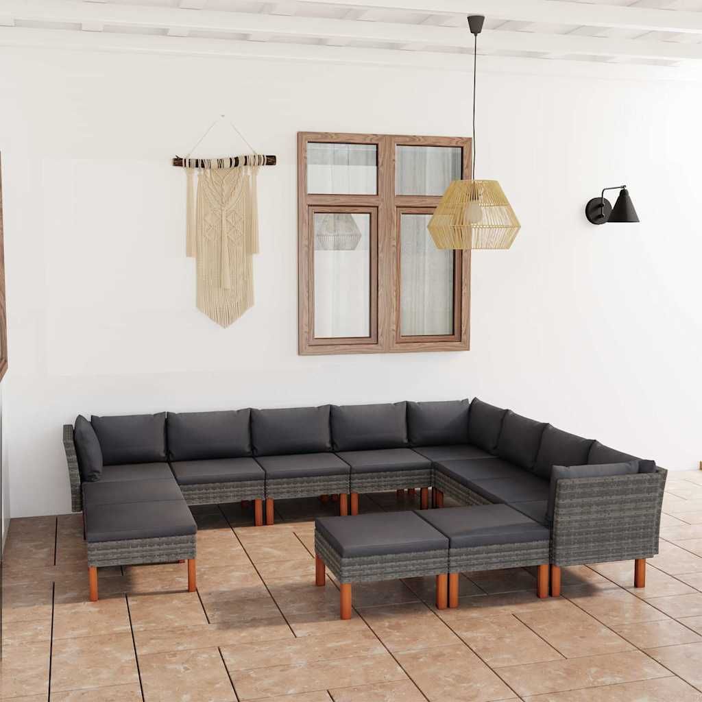 Set Divani da Giardino 12 pz con Cuscini in Polyrattan Grigio vidaXL