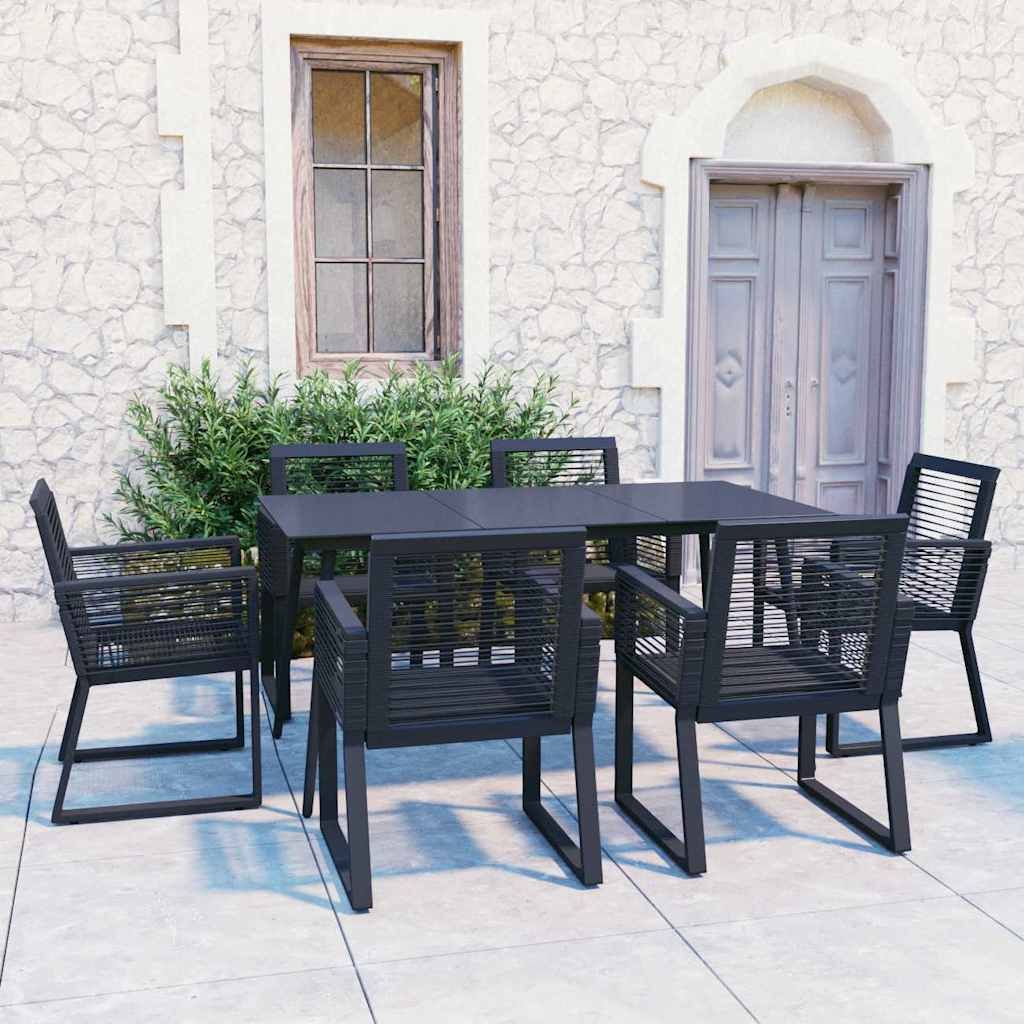 Set da Pranzo da Giardino 7 pz in Rattan PVC Nero vidaXL