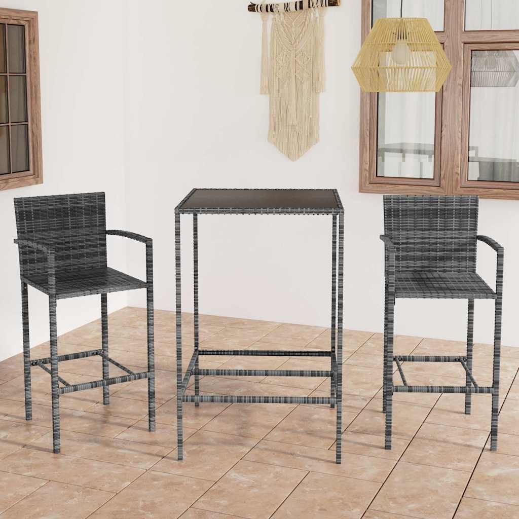 Set Bar da Giardino 3 pz in Polyrattan Grigio vidaXL