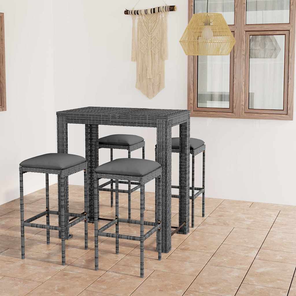 Set da Bar da Giardino 5 pz con Cuscini in Polyrattan Grigio vidaXL