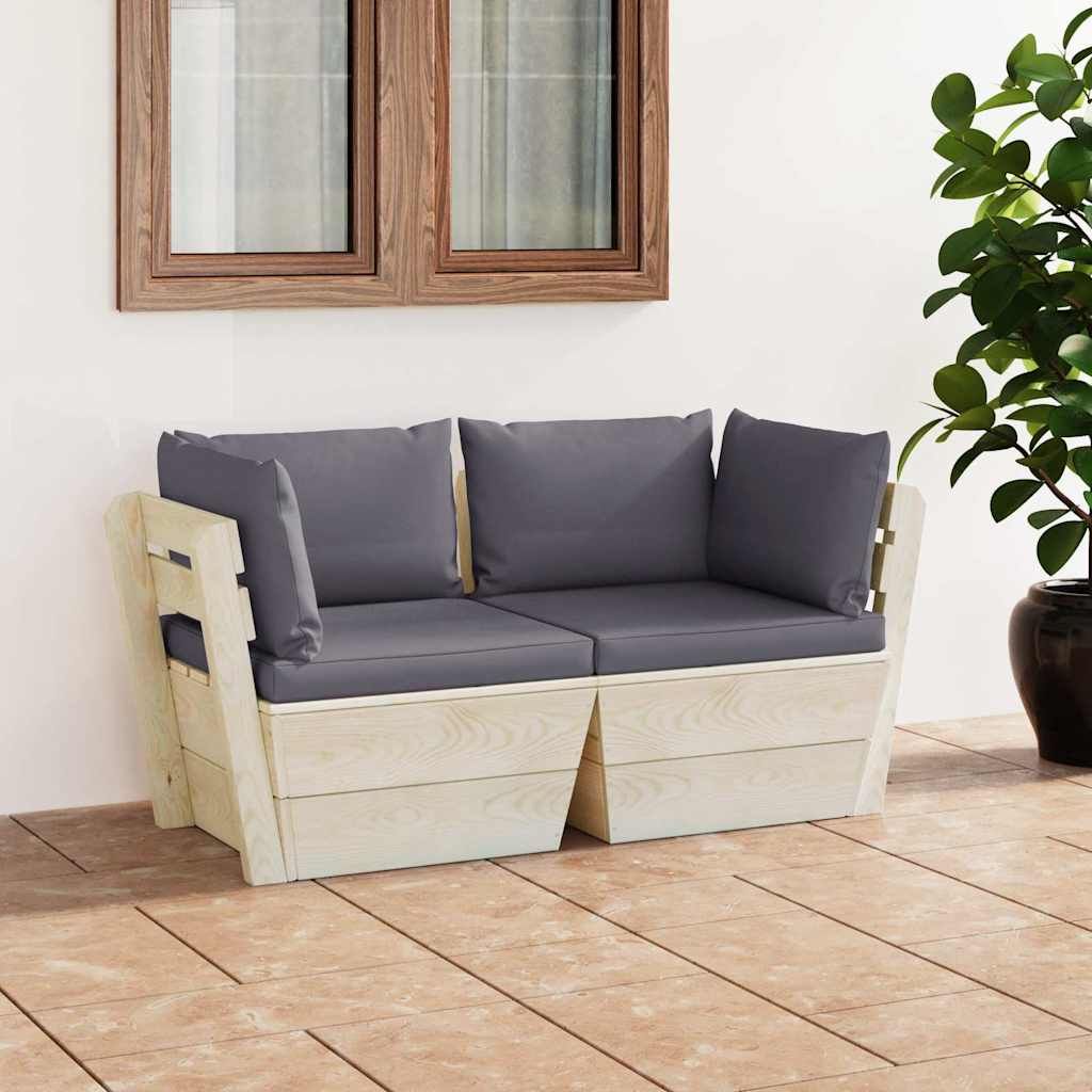 Divano da Giardino a 2 Posti su Pallet con Cuscini Legno Abete vidaXL