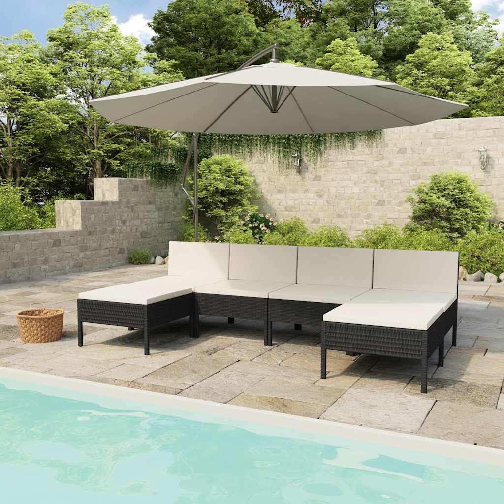 Set Divani da Giardino 6 pz con Cuscini in Polyrattan Nero vidaXL