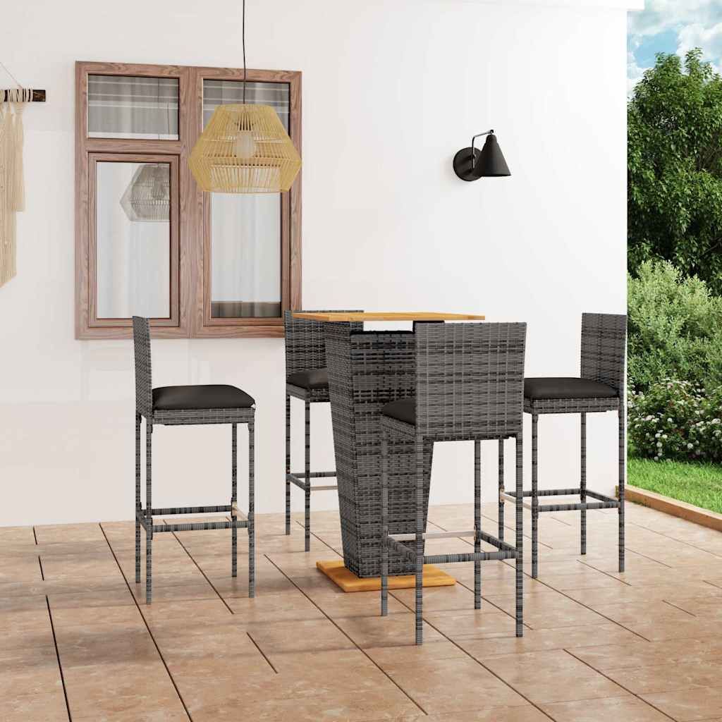 Set da Bar da Giardino 5 pz con Cuscini in Polyrattan Grigio vidaXL
