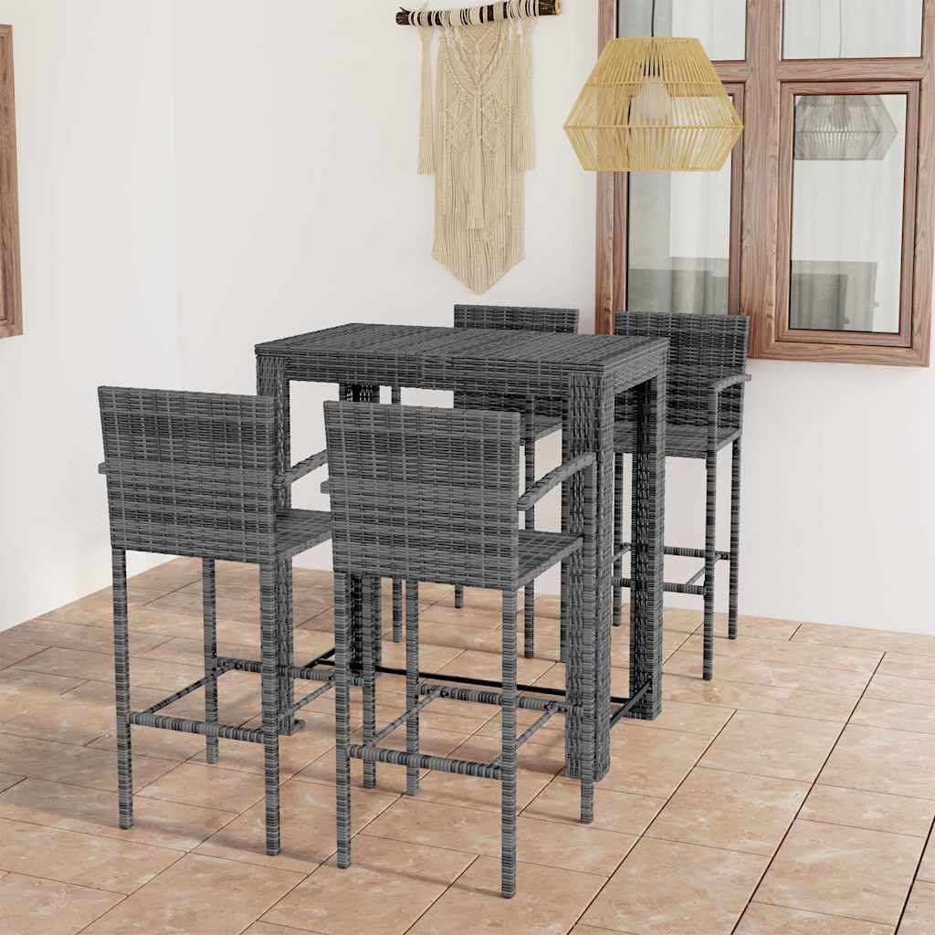 Set Bar da Giardino 5 pz con Braccioli in Polyrattan Grigio vidaXL