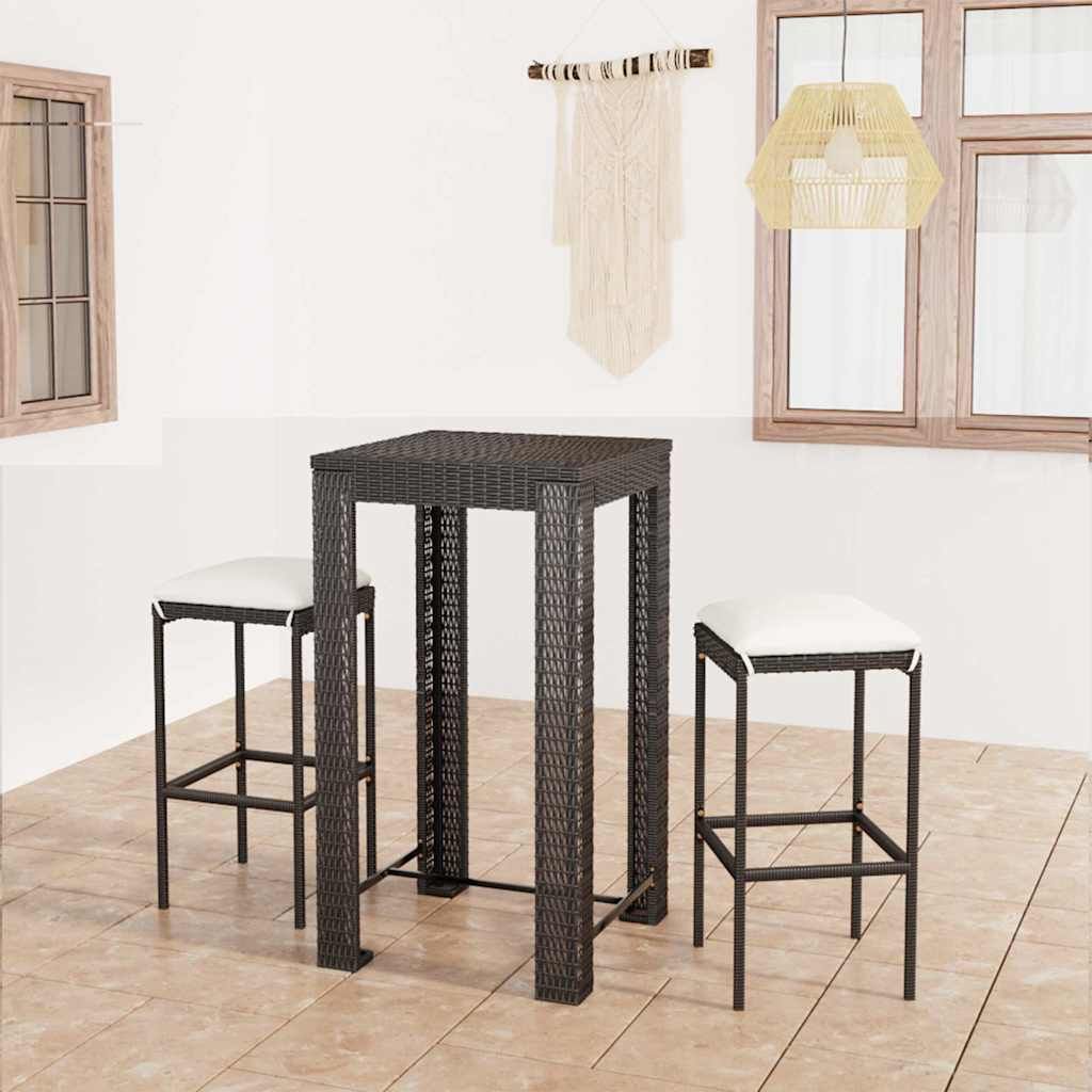 Set Bar da Giardino 3 pz con Cuscini Polyrattan Nero vidaXL