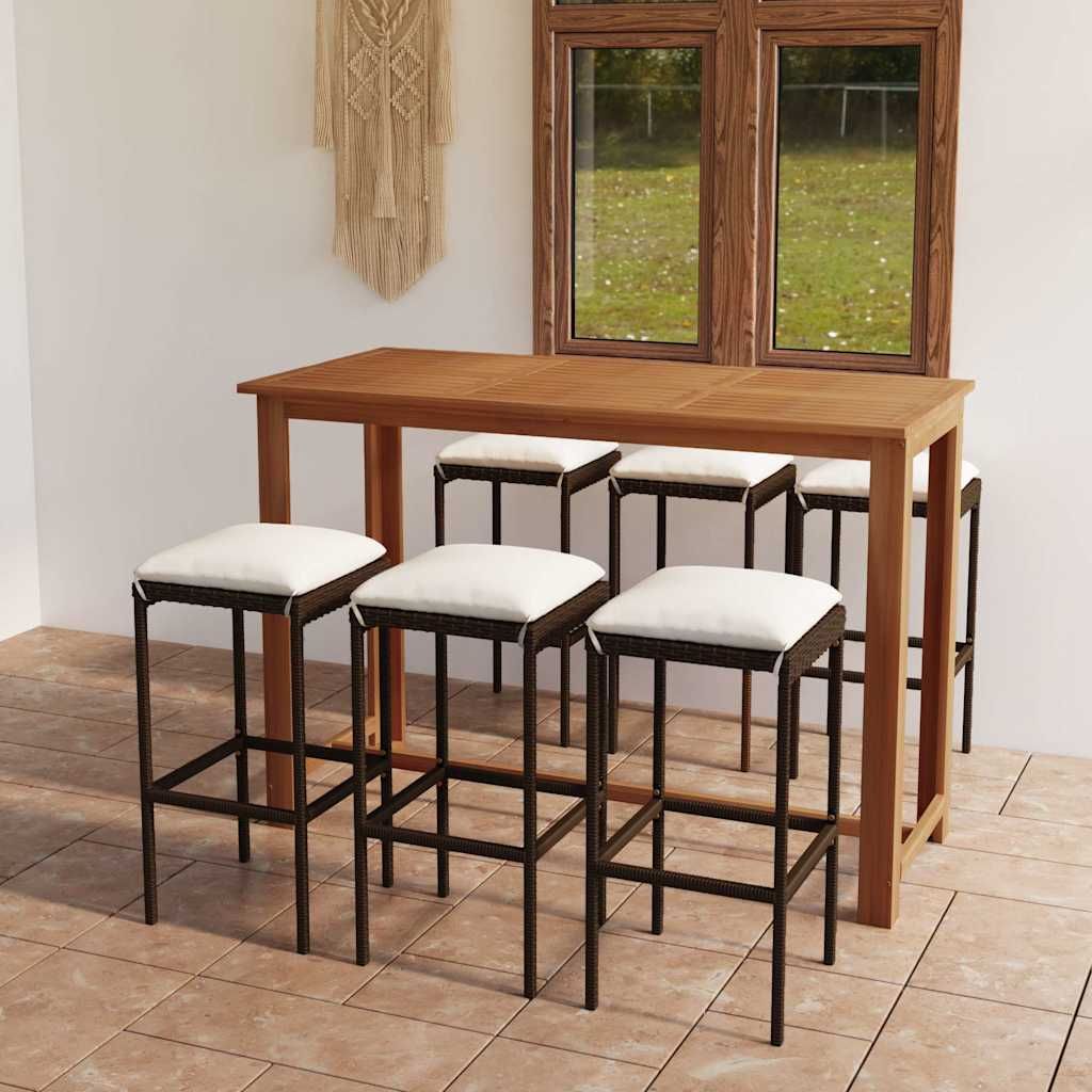 Set Bar da Giardino 7 pz con Cuscini Marrone vidaXL