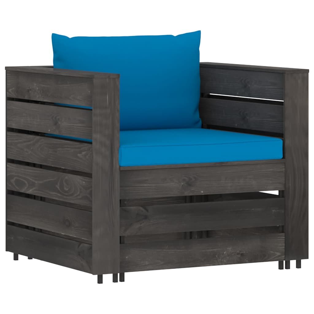 Set Salotto da Giardino 2pz con Cuscini Legno Impregnato Grigio vidaXL
