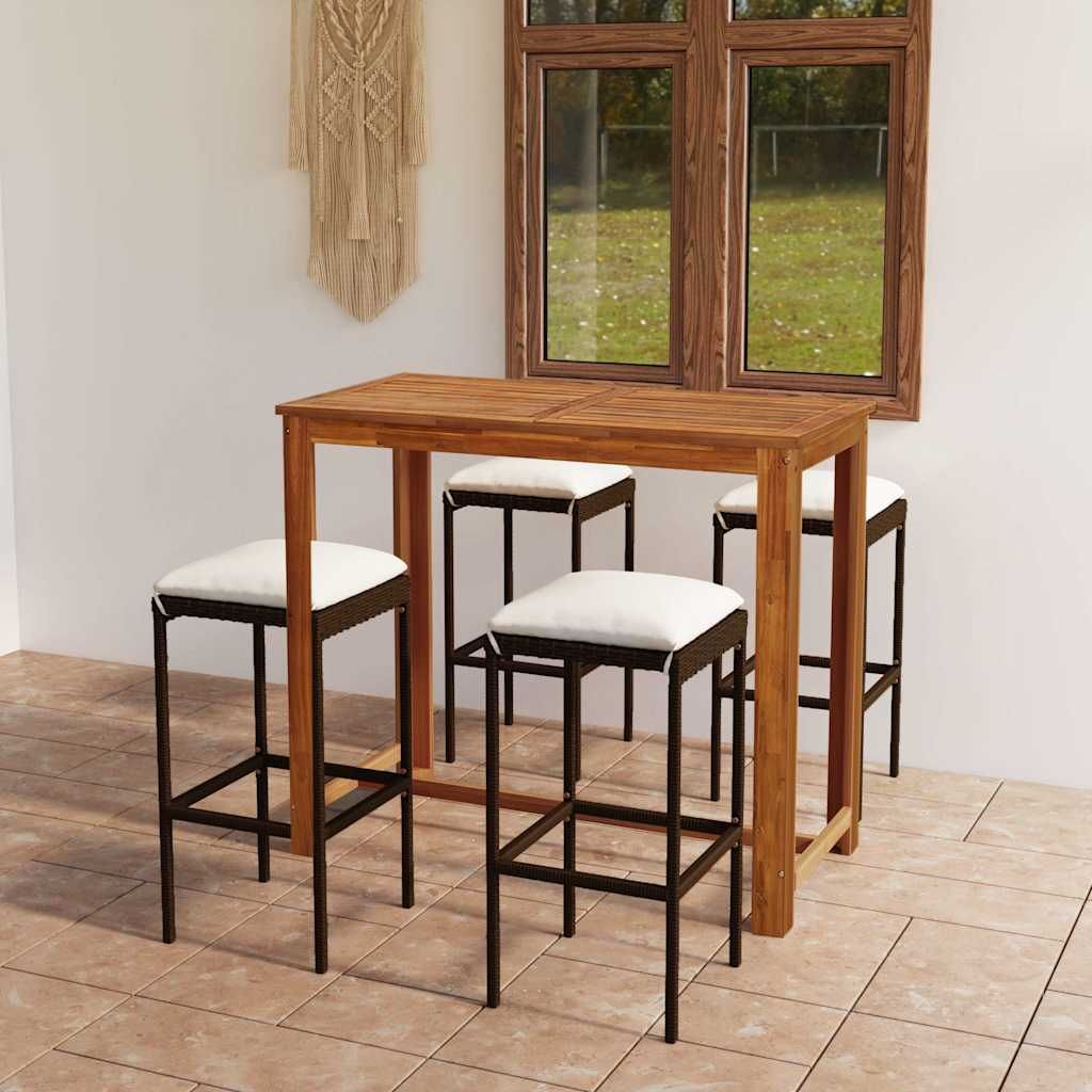 Set Bar da Giardino 5 pz con Cuscini Marrone vidaXL