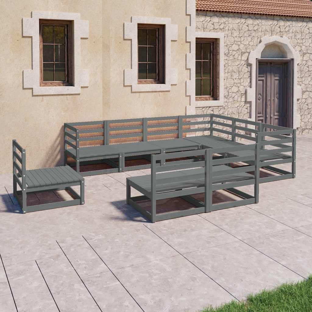 Set Divani da Giardino 9 pz Grigi in Legno Massello di Pino vidaXL