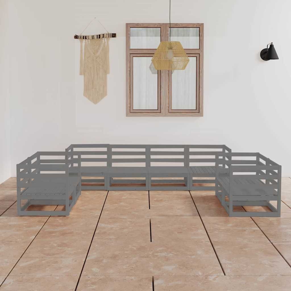 Set Divani da Giardino 8 pz Grigio in Legno Massello di Pino vidaXL