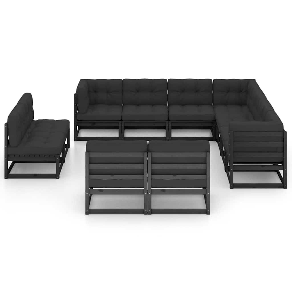 Set Divani da Giardino 11 pz con Cuscini Massello di Pino Nero vidaXL