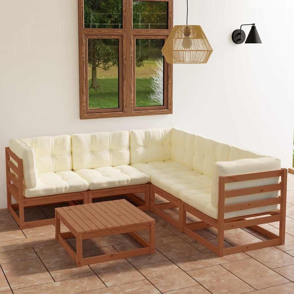 Set Divani da Giardino 6 pz con Cuscini Legno Massello di Pino vidaXL