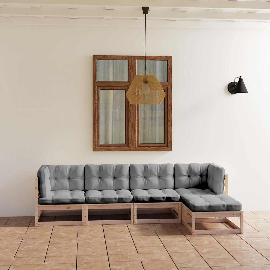 Set Divani da Giardino 5 pz con Cuscini Legno Massello di Pino vidaXL