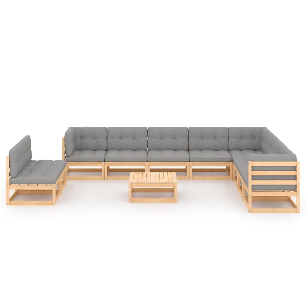 Set Divani Giardino 11 pz con Cuscini in Legno Massello di Pino vidaXL
