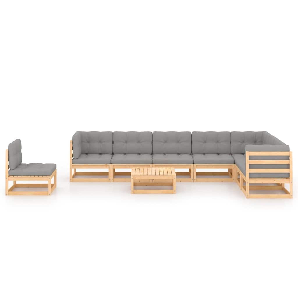 Set Salotto Giardino 9 pz Cuscini Antracite Legno Massello Pino vidaXL