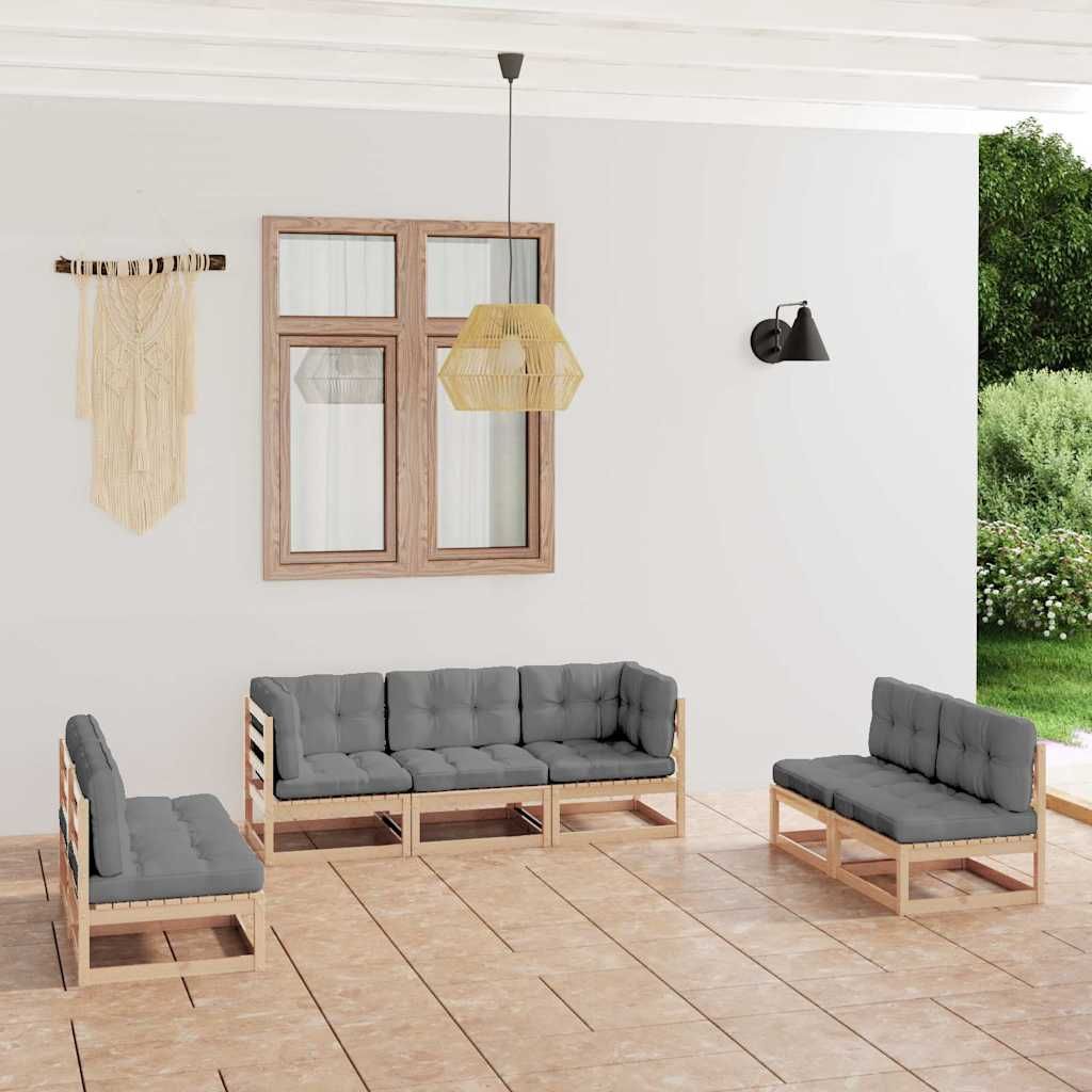 Set Divani da Giardino 7 pz con Cuscini Legno Massello di Pino vidaXL