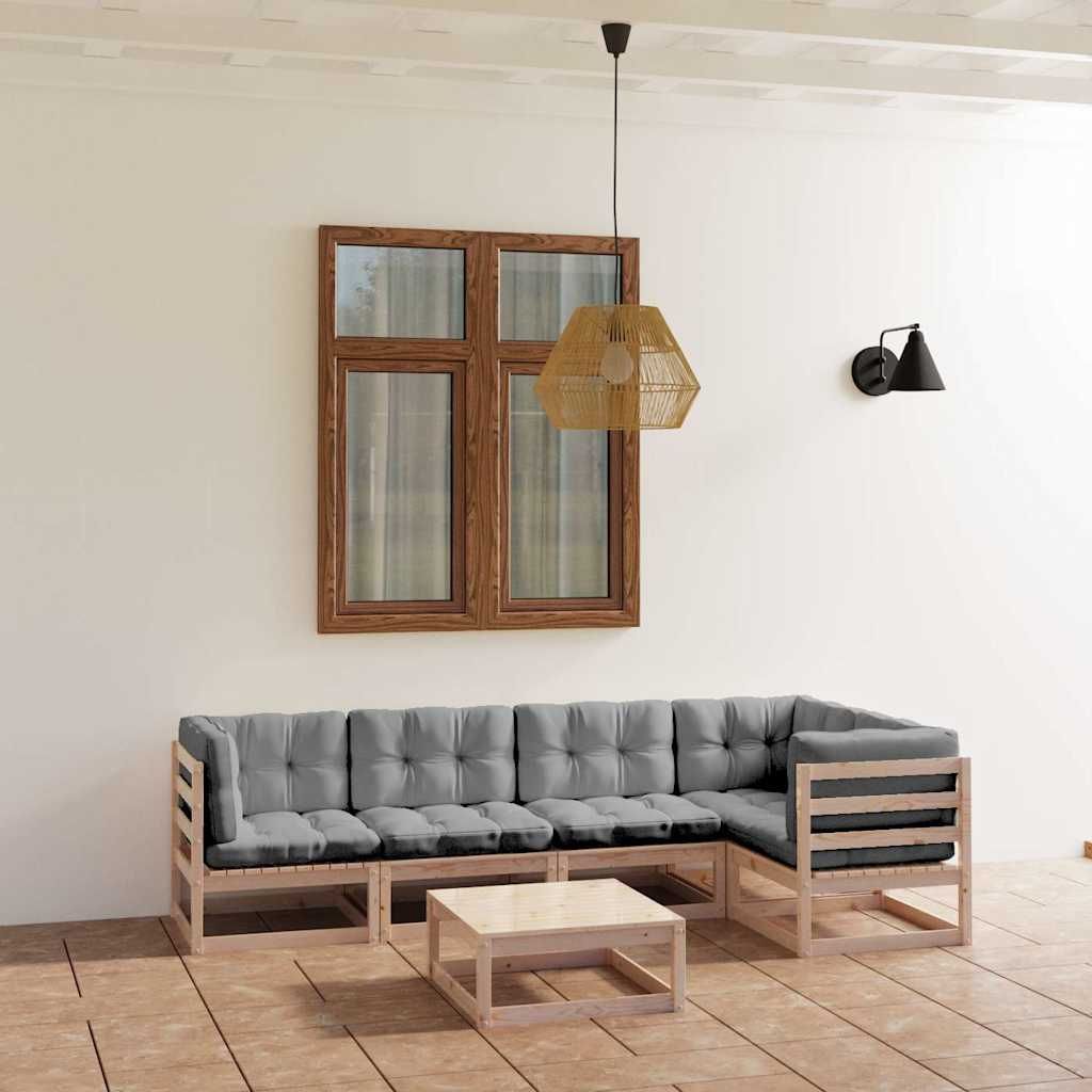 Set Divani da Giardino 6 pz con Cuscini Legno Massello di Pino vidaXL