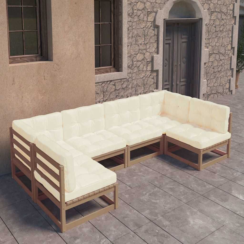 Set Salotto Giardino e Cuscini 6 pz Legno Massello Pino Ambra vidaXL