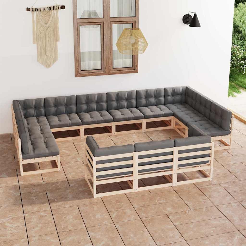 Set Divani Giardino 13 pz con Cuscini in Legno Massello di Pino vidaXL