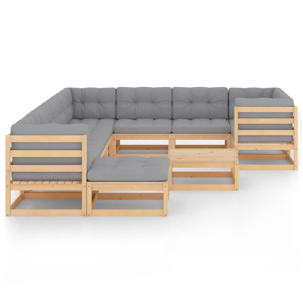 Set Divani Giardino 11 pz con Cuscini in Legno Massello di Pino vidaXL