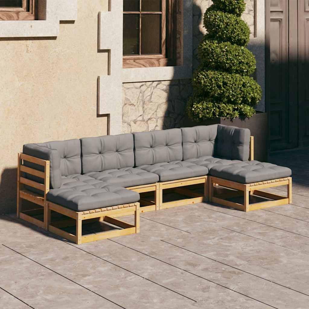 Set Divani Giardino 6 pz con Cuscini in Legno Massello di Pino vidaXL