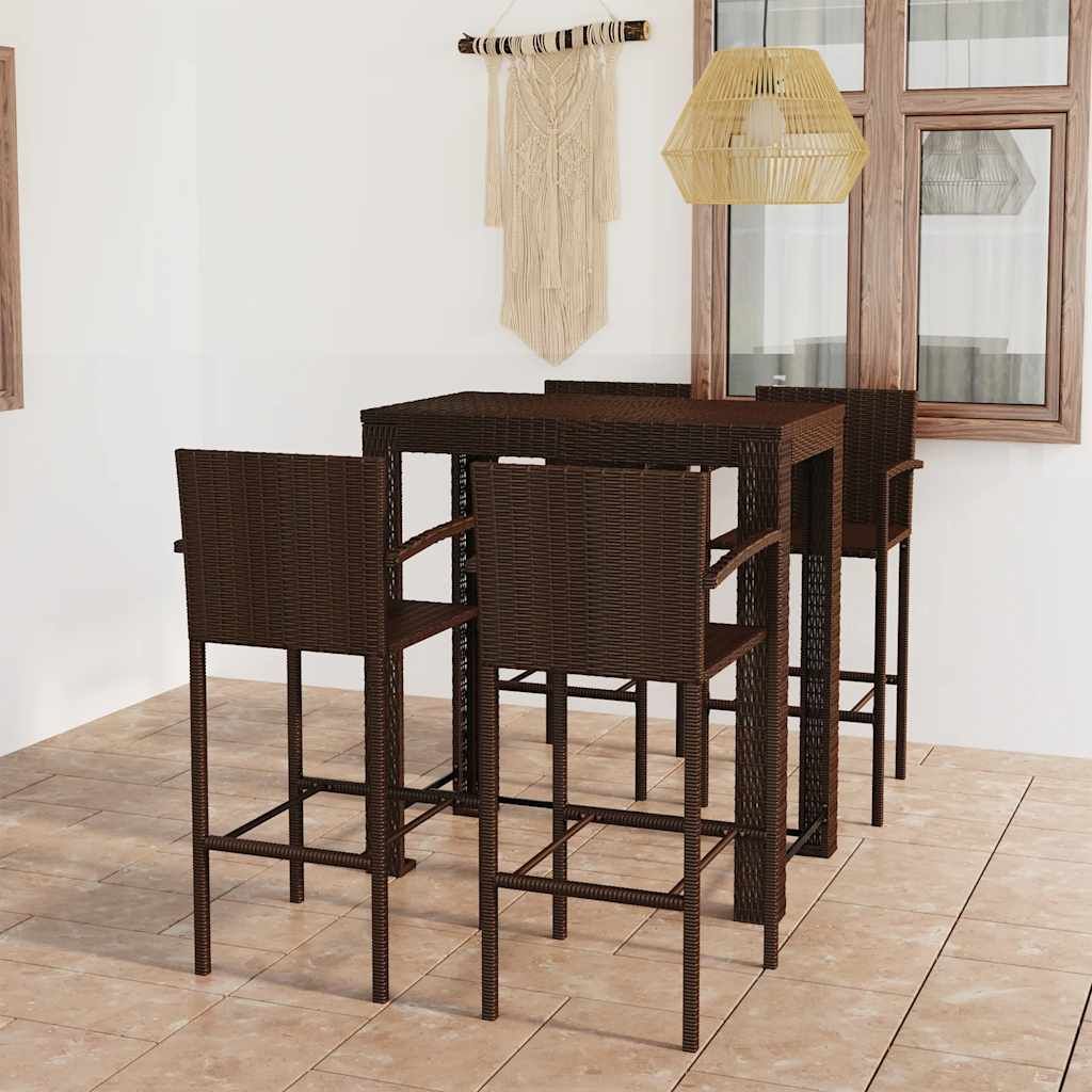 Set Bar da Giardino 5 pz con Braccioli in Polyrattan Marrone vidaXL