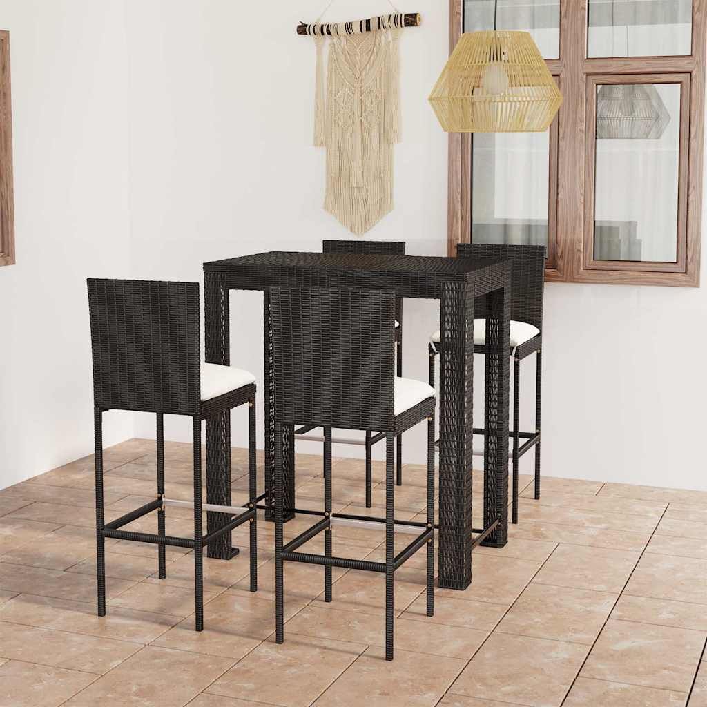 Set Bar da Giardino 5 pz con Cuscini Polyrattan Nero vidaXL