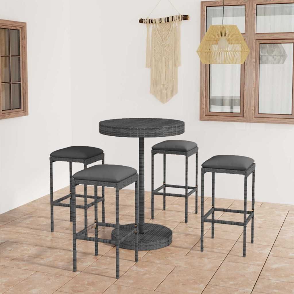 Set da Bar da Giardino 5 pz con Cuscini in Polyrattan Grigio vidaXL