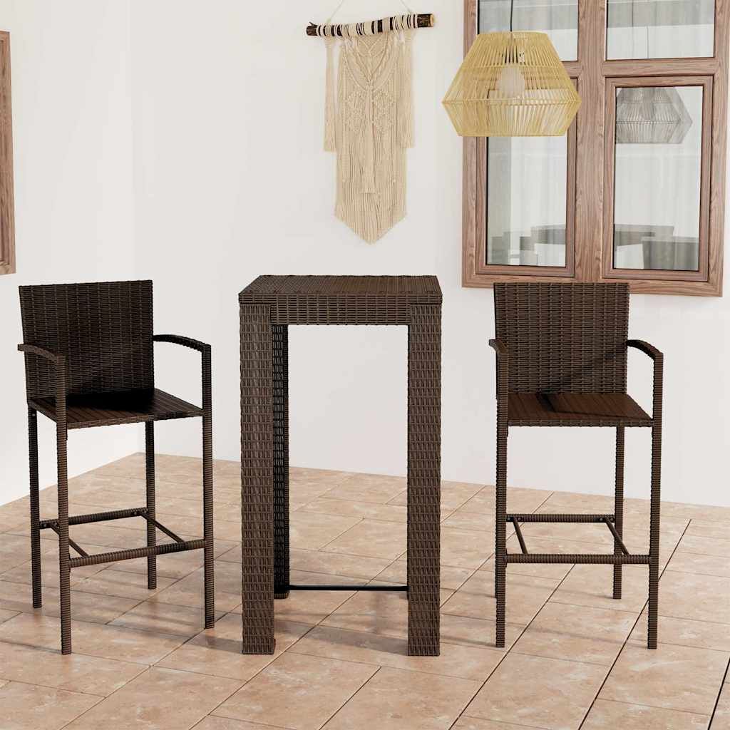 Set Bar da Giardino 3 pz con Braccioli in Polyrattan Marrone vidaXL