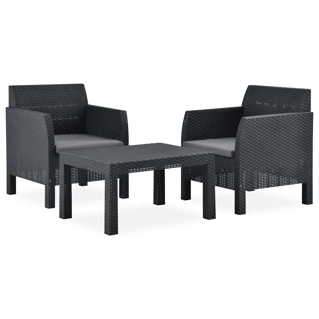 Set Divani da Giardino 3 pz con Cuscini in Rattan PP Antracite vidaXL