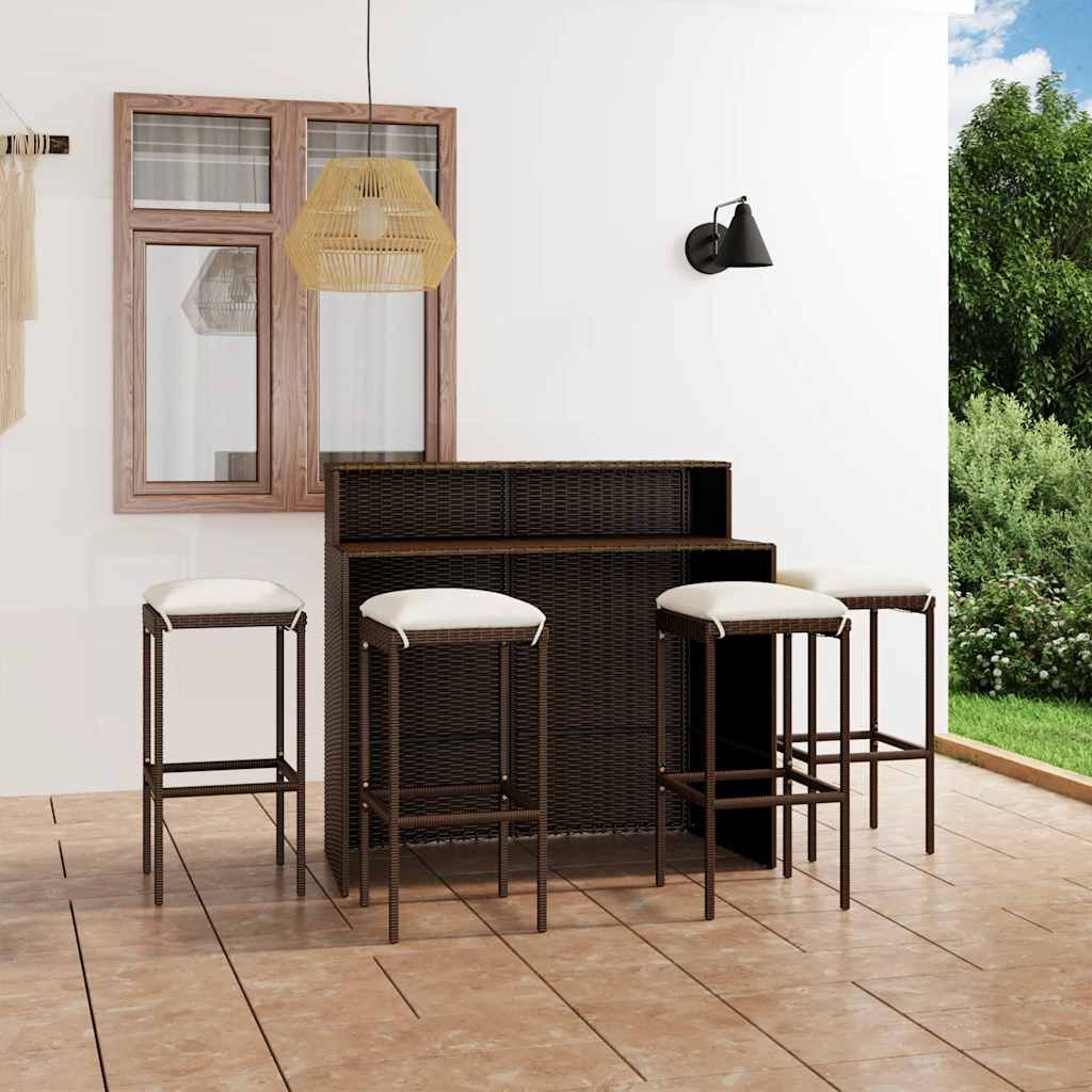 Set Bar da Giardino 3 pz con Cuscini Marrone vidaXL
