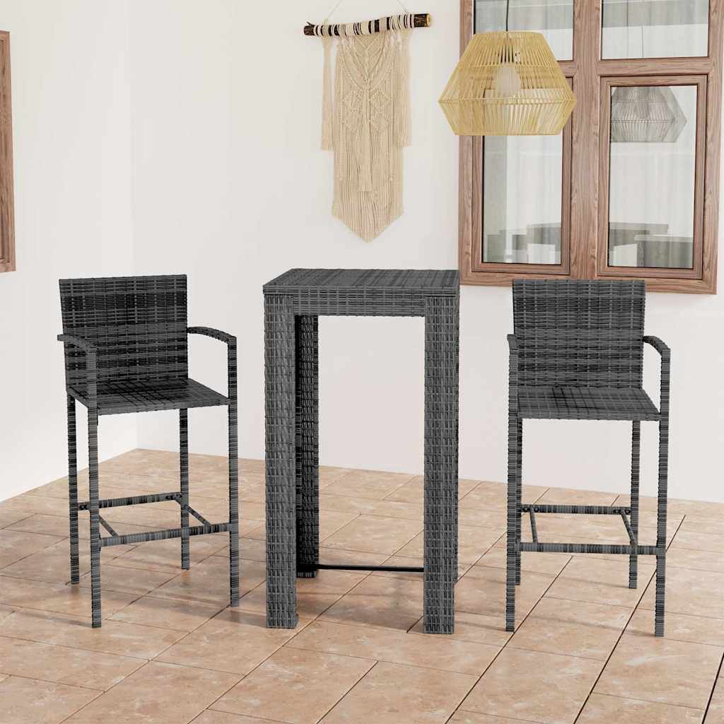 Set Bar da Giardino 3 pz con Braccioli in Polyrattan Grigio vidaXL