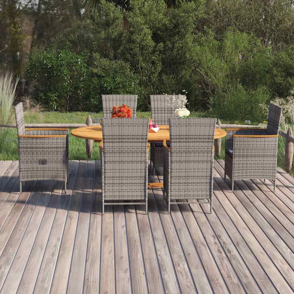 Set Mobili da Pranzo per Giardino 7 pz in Polyrattan Grigio vidaXL