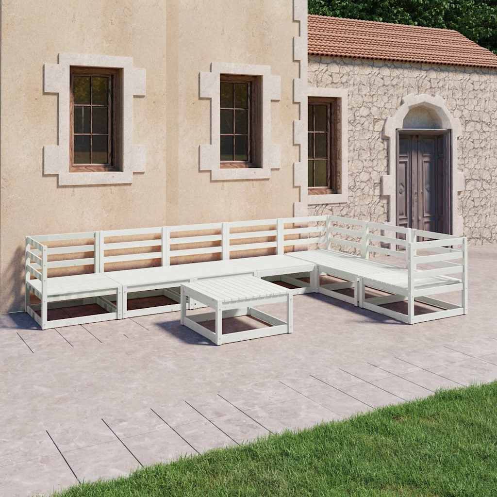 Set Divani da Giardino 8 pz Bianchi in Legno Massello di Pino vidaXL