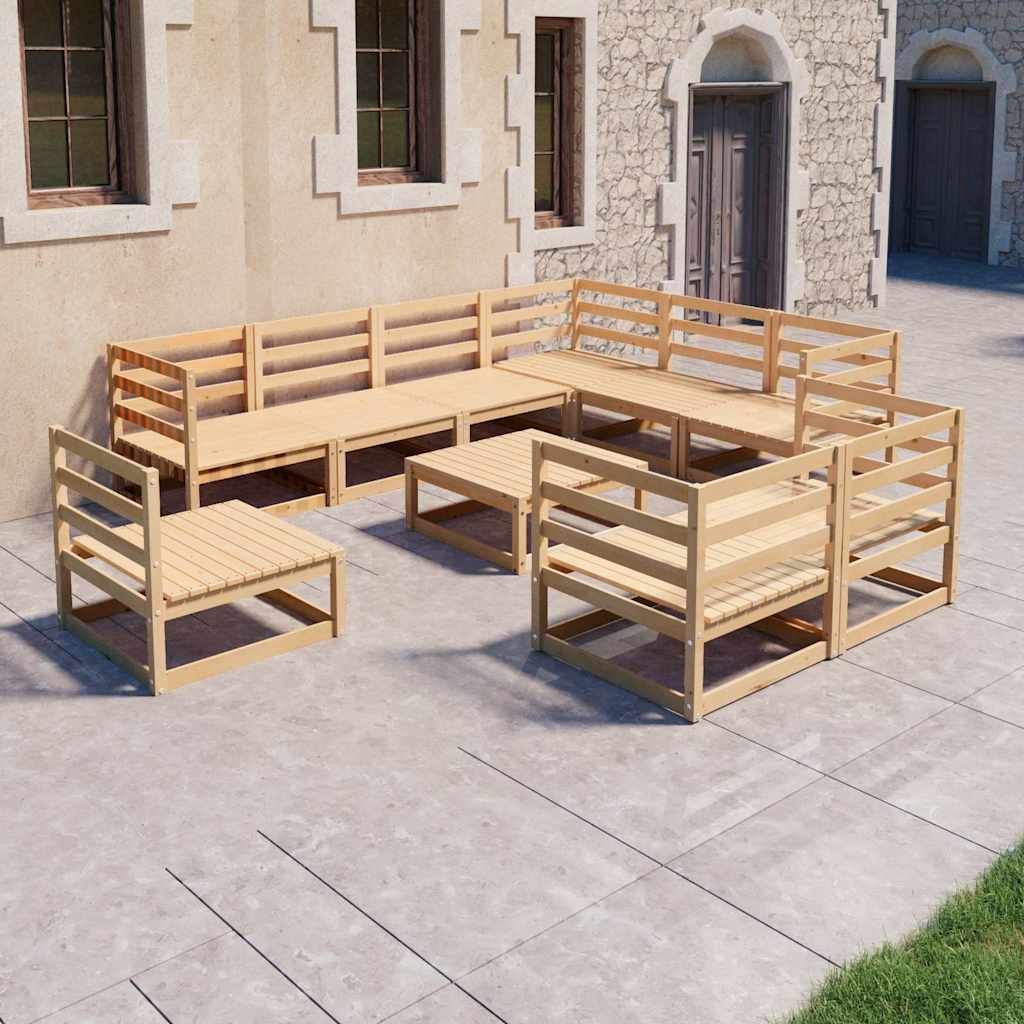 Set Divani da Giardino 10 pz in Legno Massello di Pino vidaXL