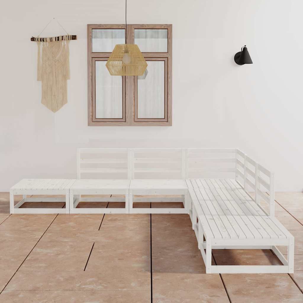 Set Divani da Giardino 7 pz Bianco in Legno Massello di Pino vidaXL