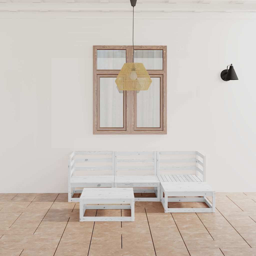 Set Divani da Giardino 5 pz Bianco in Legno Massello di Pino vidaXL