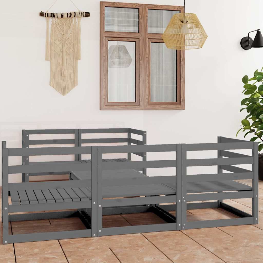 Set Divani da Giardino 6 pz Grigio in Legno Massello di Pino vidaXL