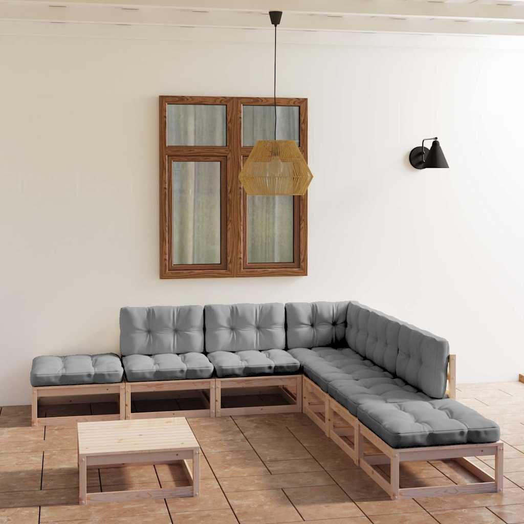Set Divani da Giardino 8 pz con Cuscini Legno Massello di Pino vidaXL