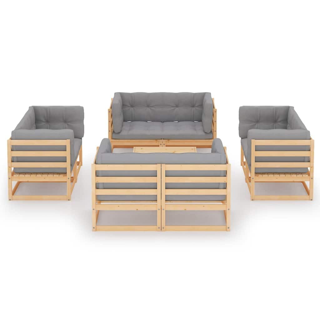 Set Divani da Giardino 9 pz con Cuscini Legno Massello di Pino vidaXL