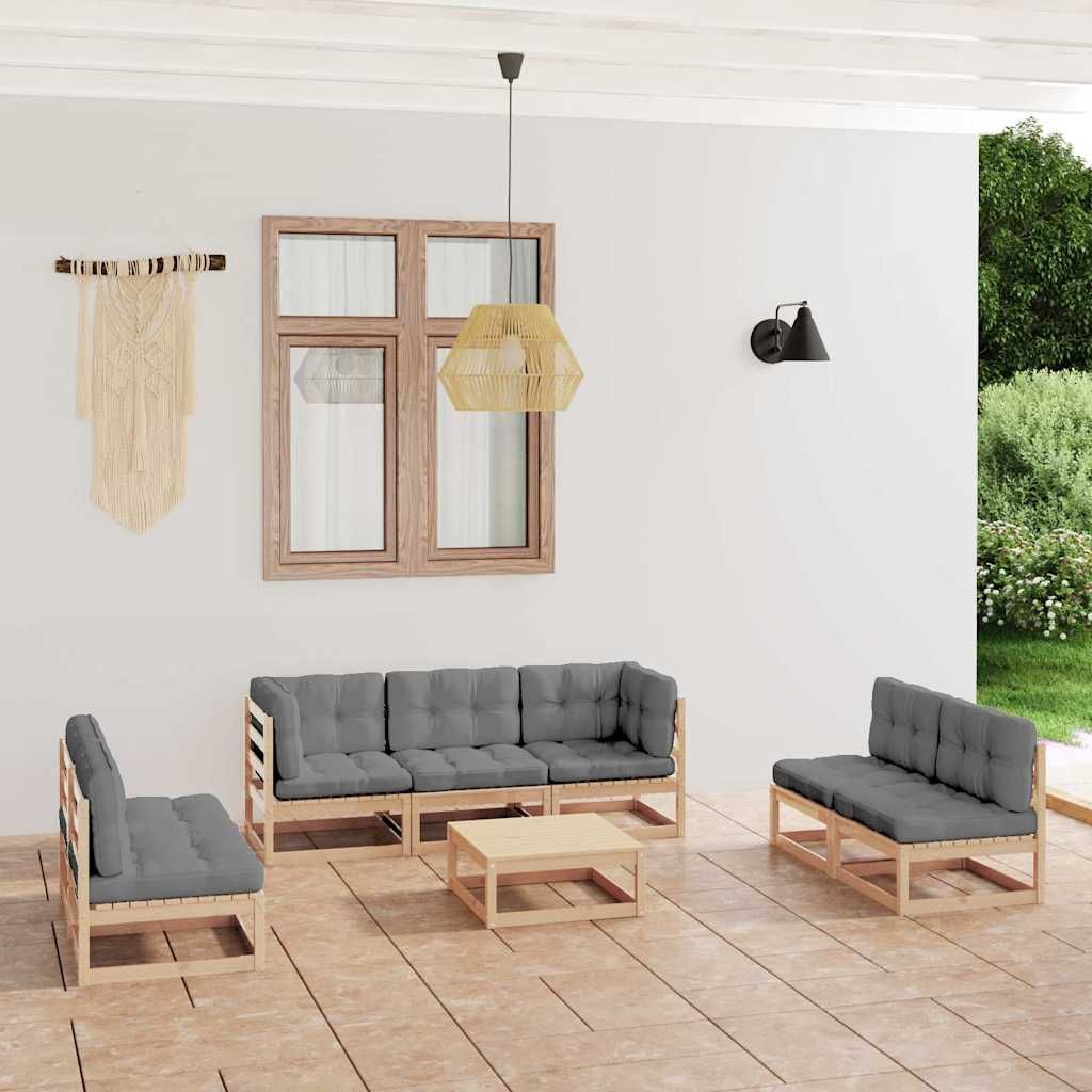 Set Divani da Giardino 8 pz con Cuscini Legno Massello di Pino vidaXL