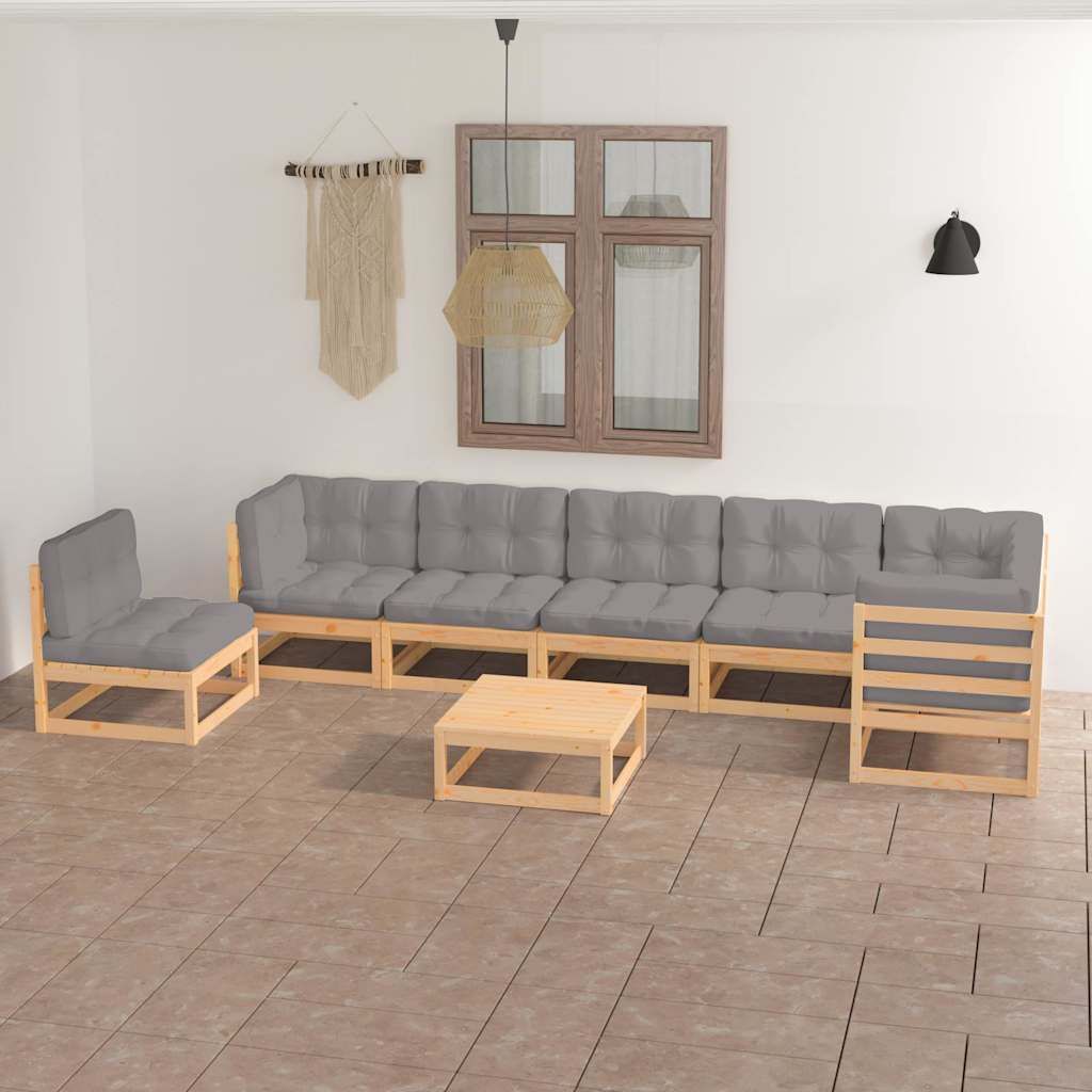 Set Salotto Giardino 8 pz Cuscini Antracite Legno Massello Pino vidaXL