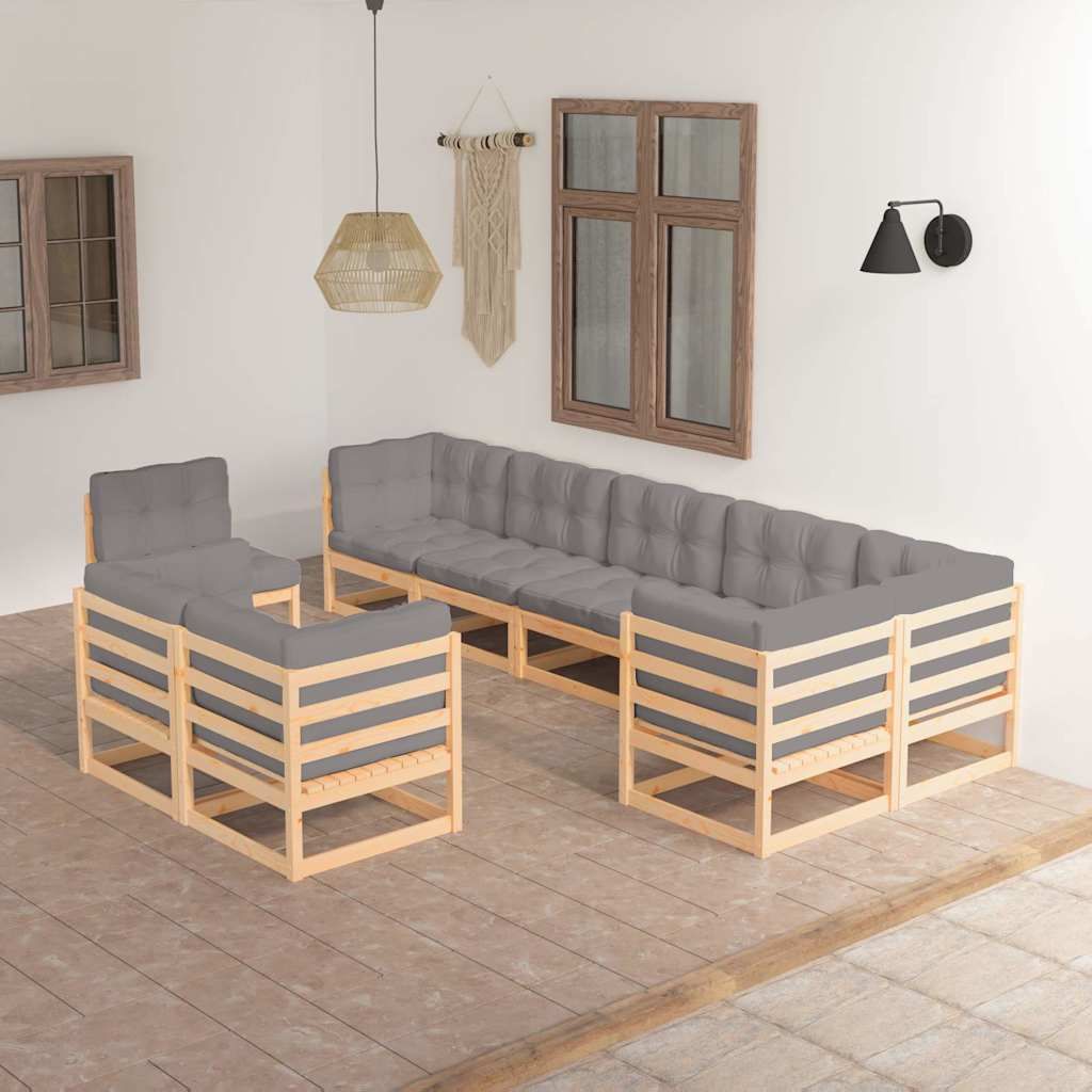 Set Salotto Giardino 9 pz Cuscini Antracite Legno Massello Pino vidaXL