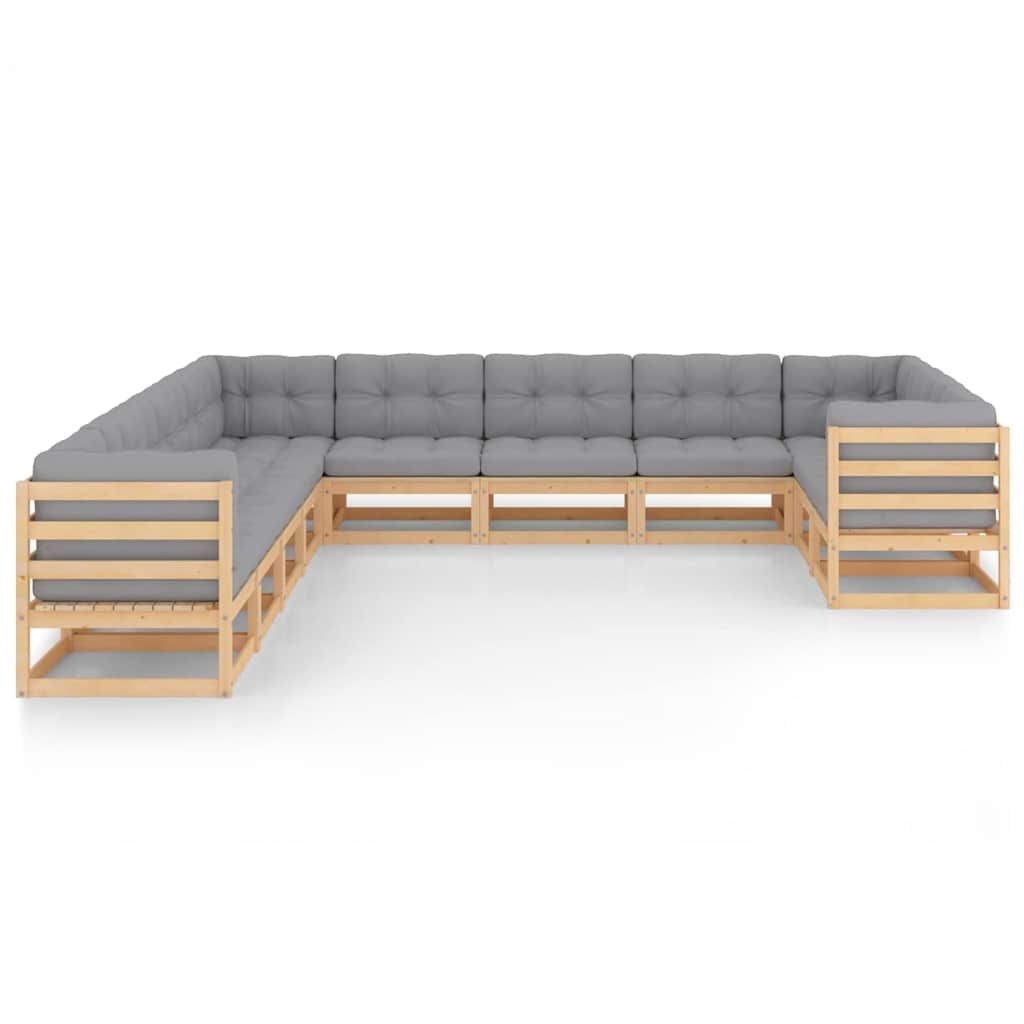 Set Divani Giardino 11 pz con Cuscini in Legno Massello di Pino vidaXL
