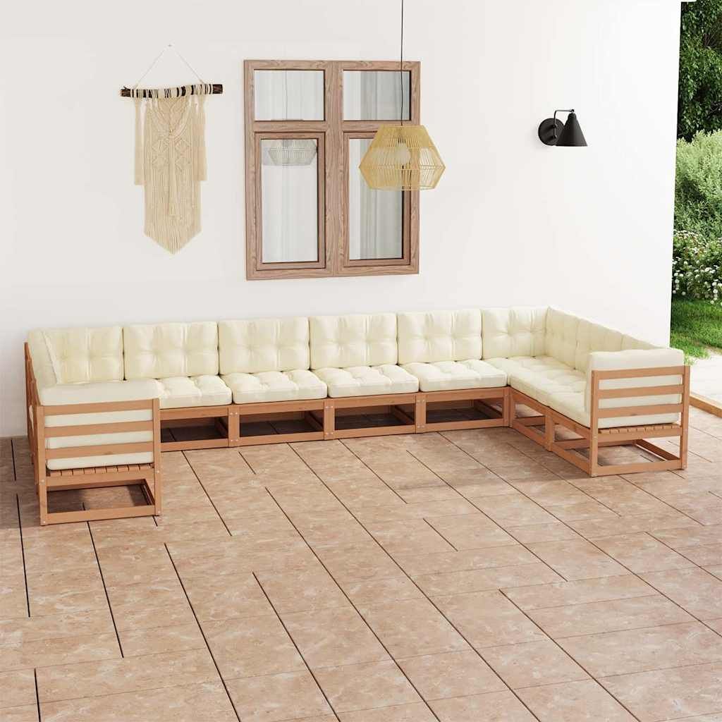 Set Salotto Giardino e Cuscini 10 pz Legno Massello Pino Ambra vidaXL