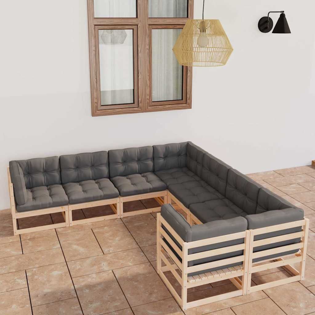 Set Salotto Giardino 8 pz Cuscini Antracite Legno Massello Pino vidaXL