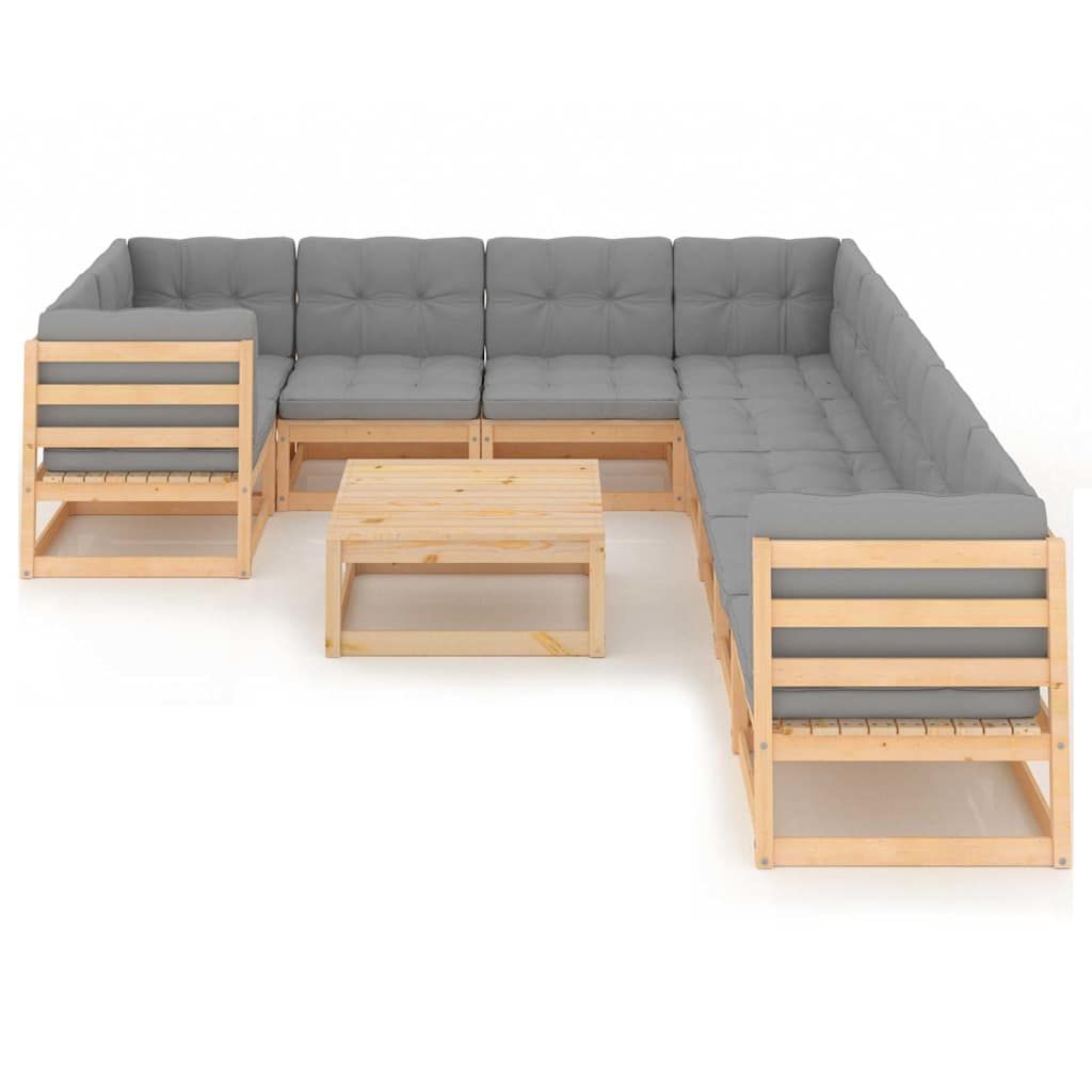 Set Salotto Giardino 10pz Cuscini Antracite Legno Massello Pino vidaXL
